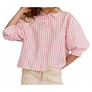 NEW URBAN DAIZY puffed sleeve stripe blouse in pink